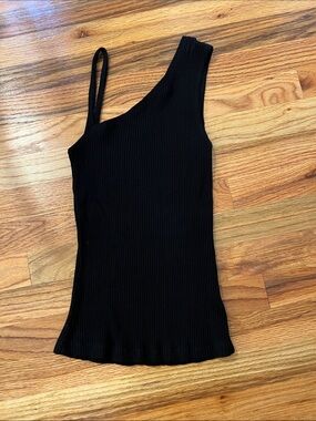 LNA Black Ribbed One-Shoulder Tank
